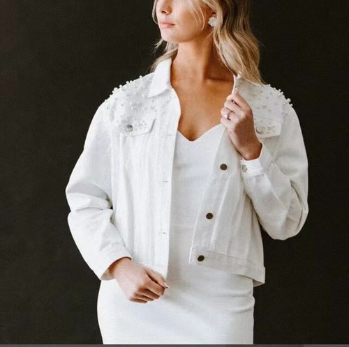 Women pearl denim jacket - women's,
