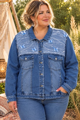 Boho denim jacket size uk - size,