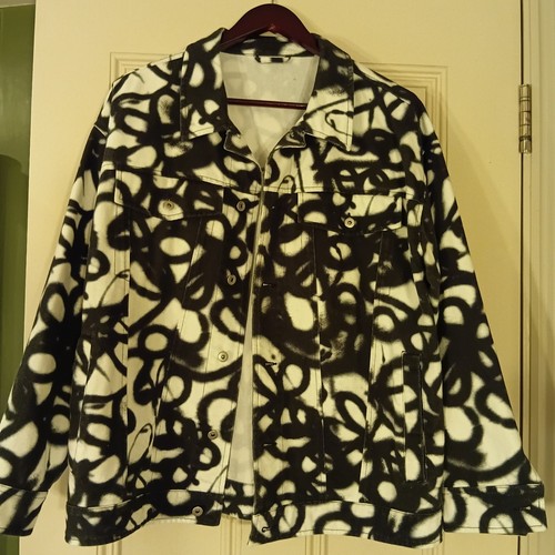 Denim jacket black and - , white
