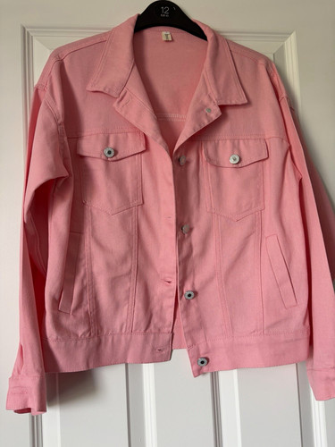 Pink denim jacket collared - denim,