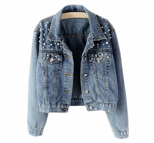 Women pearl denim jacket - pearl,