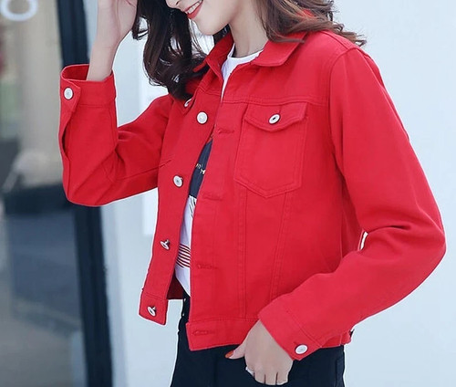 Women cropped denim jacket