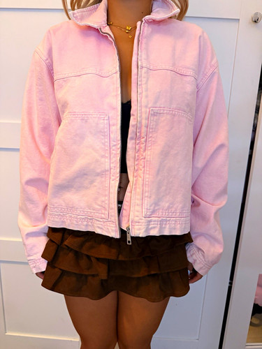 Women pink denim - denim, zip-up