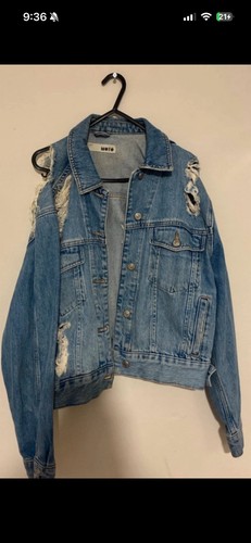 Topshop denim jacket with - , rips
